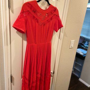 Midi red dress with sheer panels